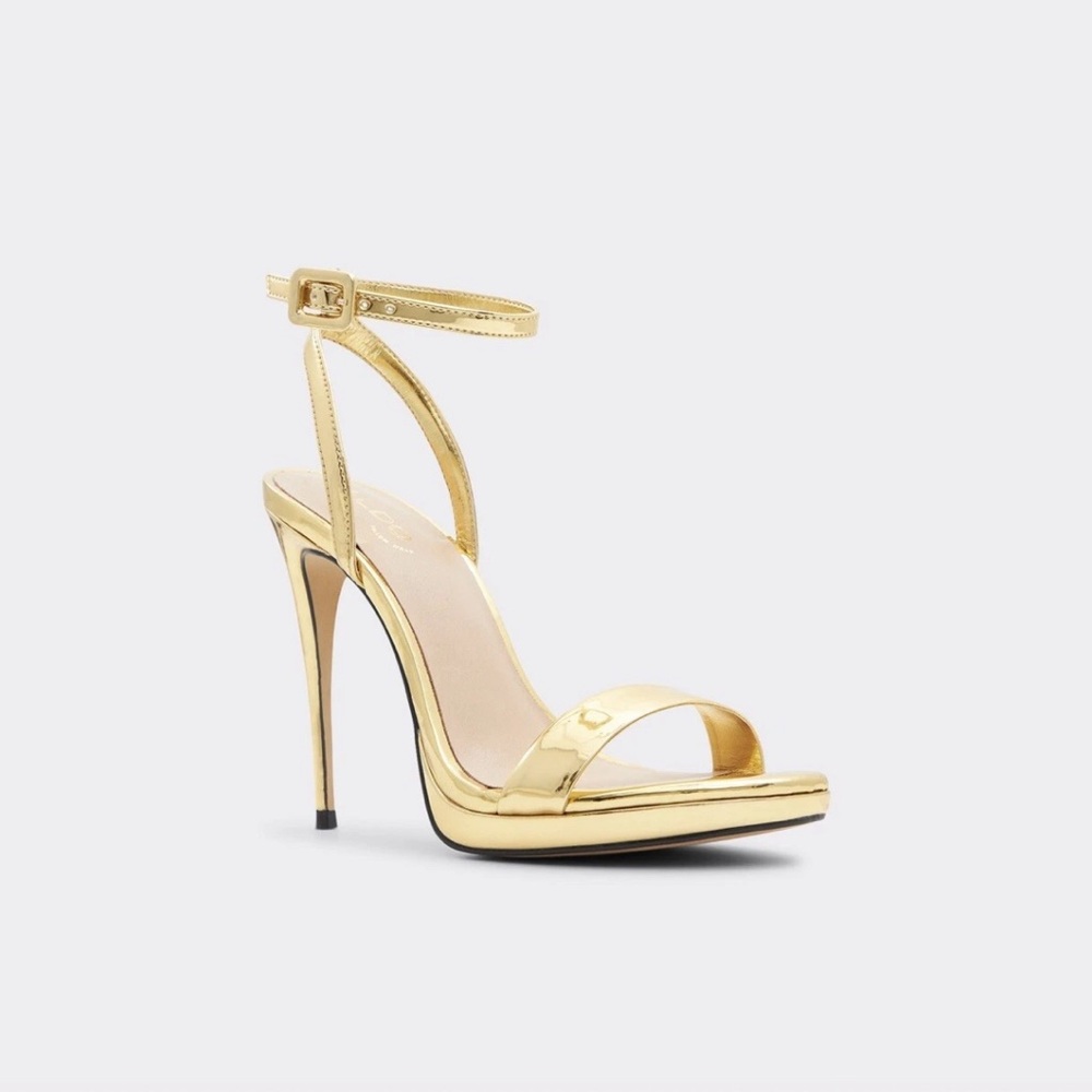 Aldo Kat Gold  Round Toe Stiletto Heels Sandals Sz 7.5